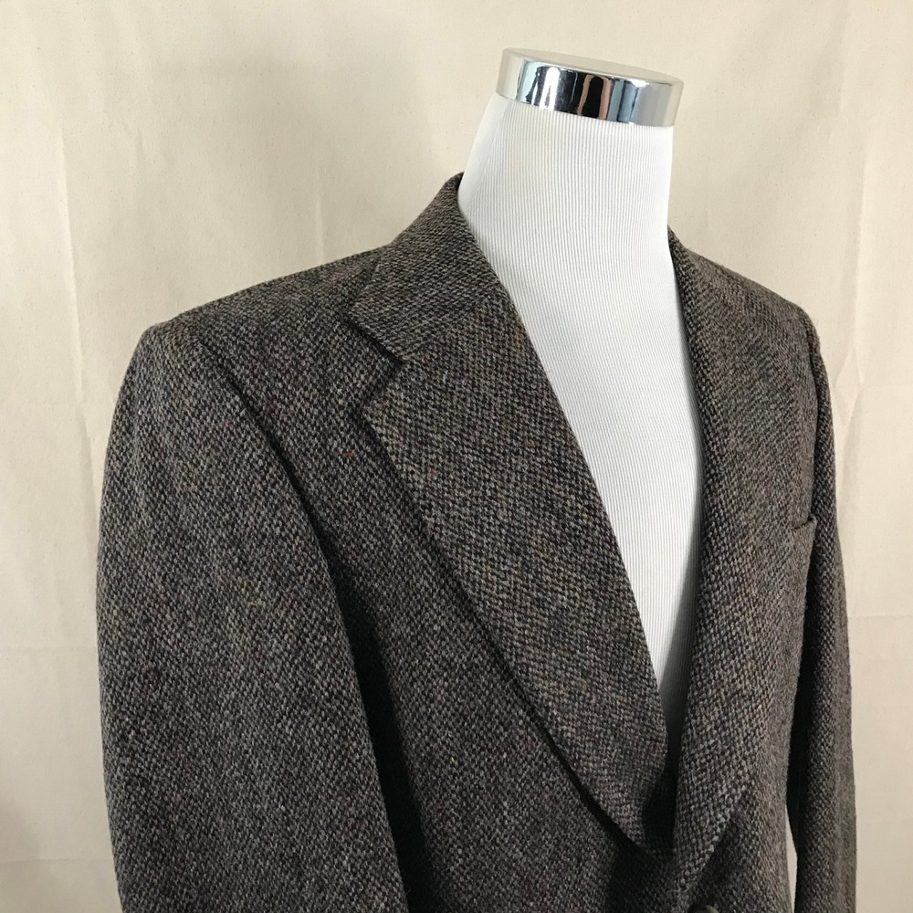 Harris Tweed 42R Sport Coat 100% Wool Brown Speckled Knit Two Button Vented